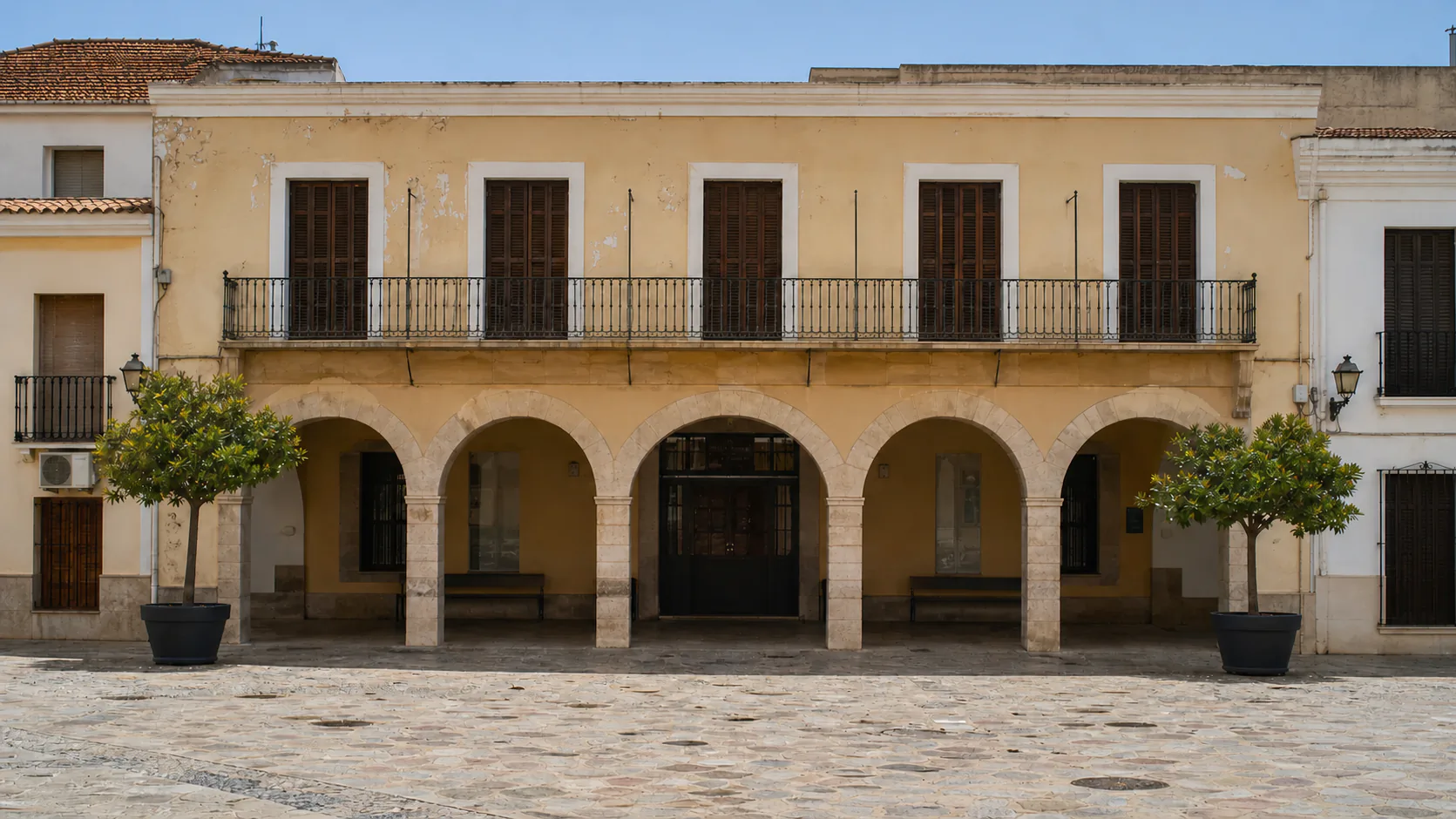Facaden på et andalusisk rådhus på Costa del Sol, hvor kommunegrænsen afgør om en bolig må registreres til turistudlejning
